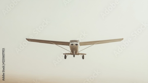 Small airplane in flight, low angle view.