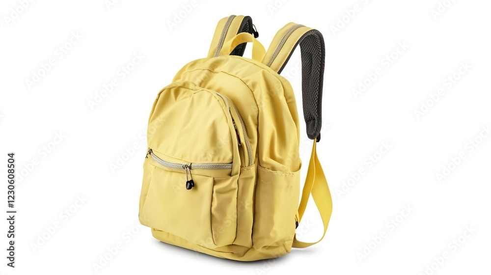 Fototapeta premium Bright Yellow Backpack with Comfortable Straps and Zipper Pockets