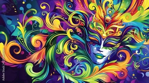 Vibrant Mardi Gras background  masquerade mask carnival festival