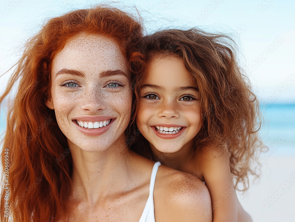 Mother and daughter enjoying a sunny beach day together