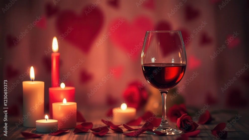 Romantic background with wine, candles and rose petals. Romantic background with wine, candles and rose petals.