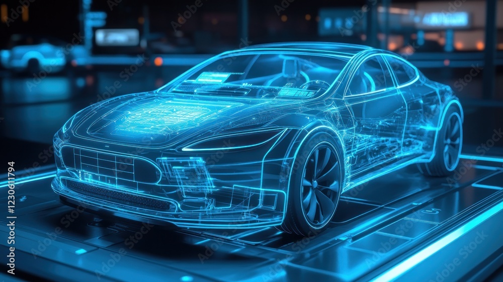 Digital Wireframe Model Of A Modern Electric Car Digital Wireframe Model Of A Modern Electric Car