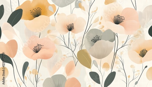 Abstract floral pattern with soft pastel colors, seamless vector, elegant and modern