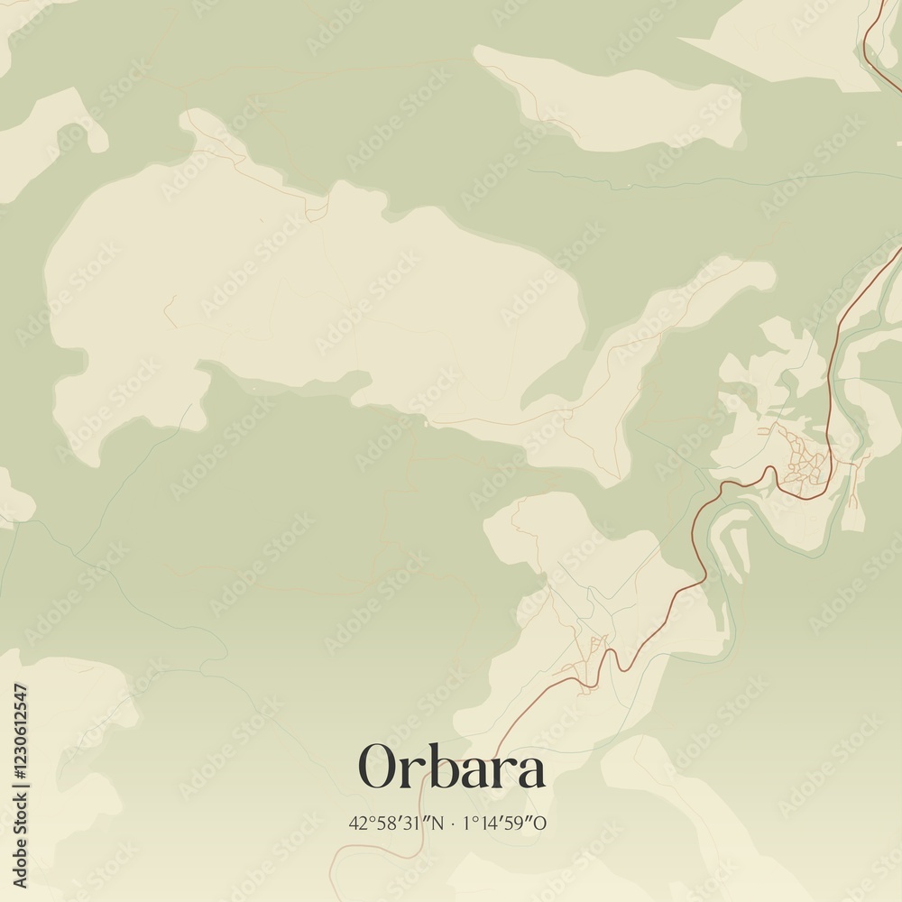 Obraz premium Retro Spanish map of Orbara, Comunidad Foral de Navarra. Vintage street map.