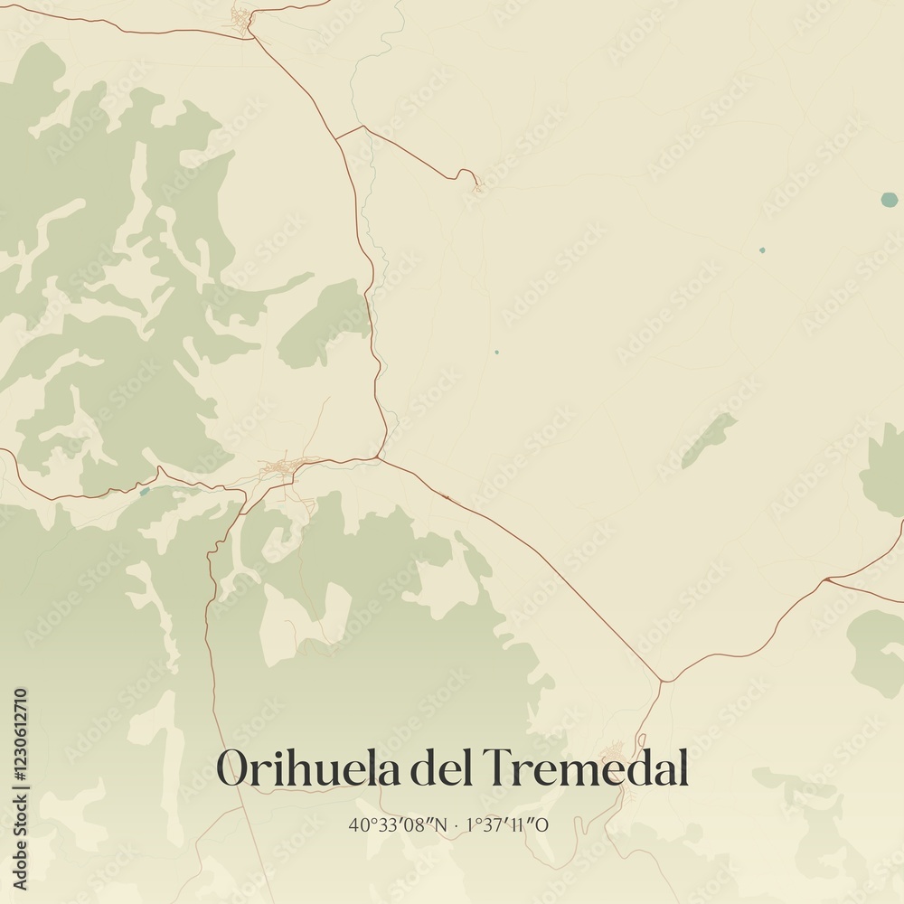 Obraz premium Retro Spanish map of Orihuela del Tremedal, Arag�n. Vintage street map.