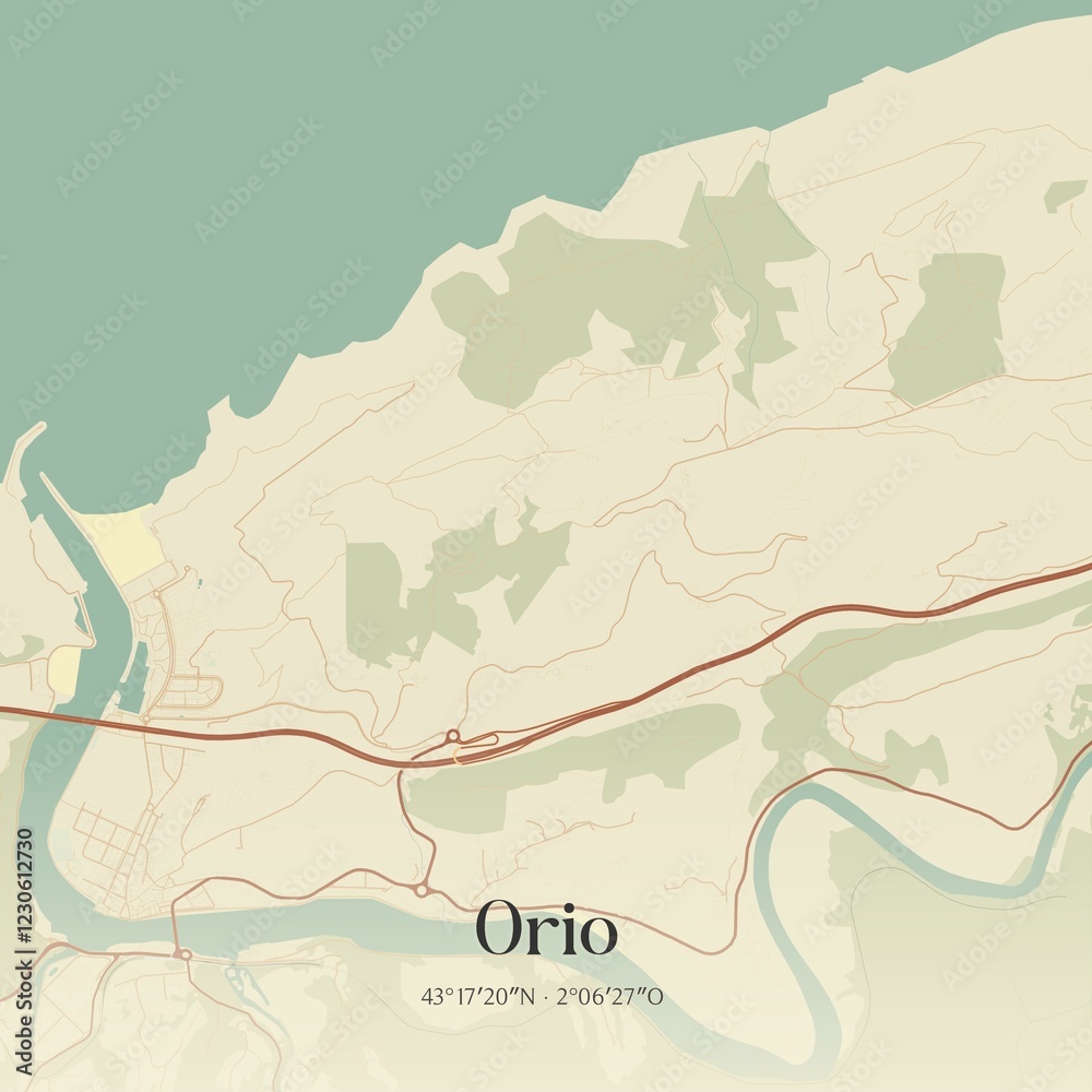 Fototapeta premium Retro Spanish map of Orio, Pa�s Vasco. Vintage street map.