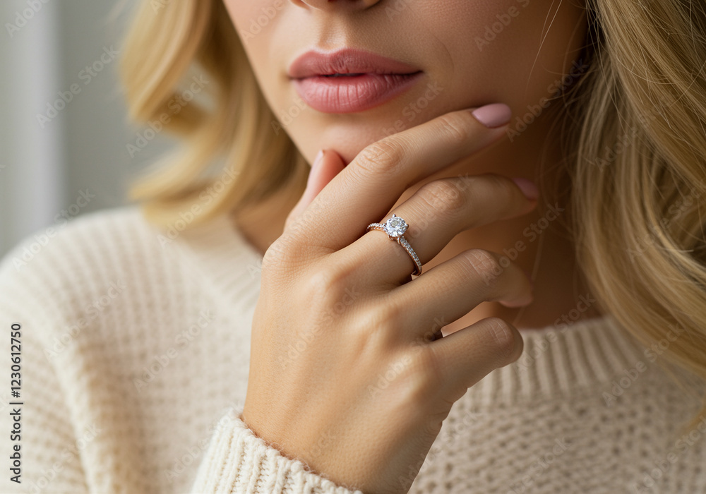 Woman hand with engagement ring on finger. Close up of hand with engagement ring Woman hand with engagement ring on finger. Close up of hand with engagement ring