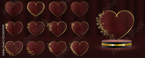 A luxurious glass heart award standing on a sophisticated base, designed for engraving and customization. Vector illustration suitable for corporate recognition, championship trophies
