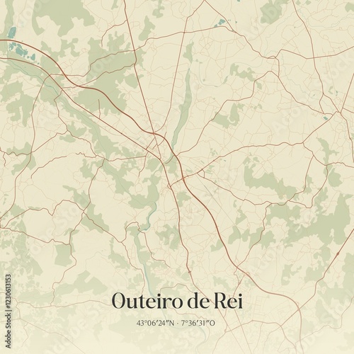 Retro Spanish map of Outeiro de Rei, Galicia. Vintage street map. photo