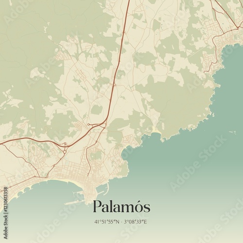 Retro Spanish map of Palam�s, Catalu�a. Vintage street map. photo