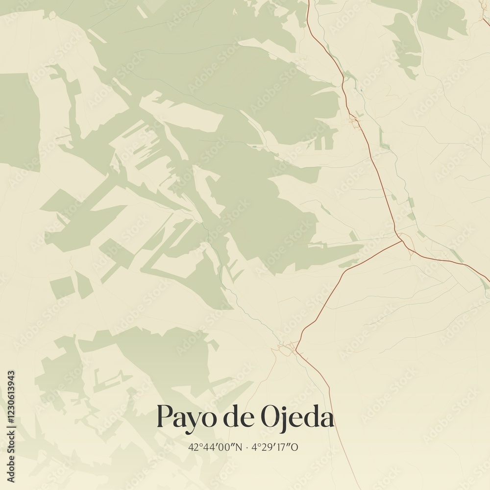 Fototapeta premium Retro Spanish map of Payo de Ojeda, Castilla y Le�n. Vintage street map.