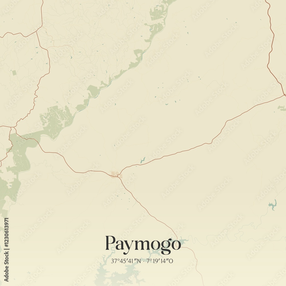 Obraz premium Retro Spanish map of Paymogo, Andaluc�a. Vintage street map.