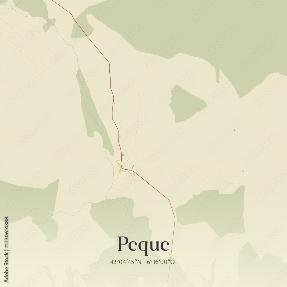 Fototapeta premium Retro Spanish map of Peque, Castilla y Le�n. Vintage street map.