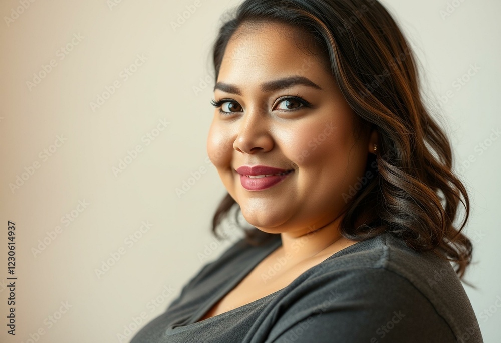 Portrait of a beautiful chubby woman with a warm expression Portrait of a beautiful chubby woman with a warm expression