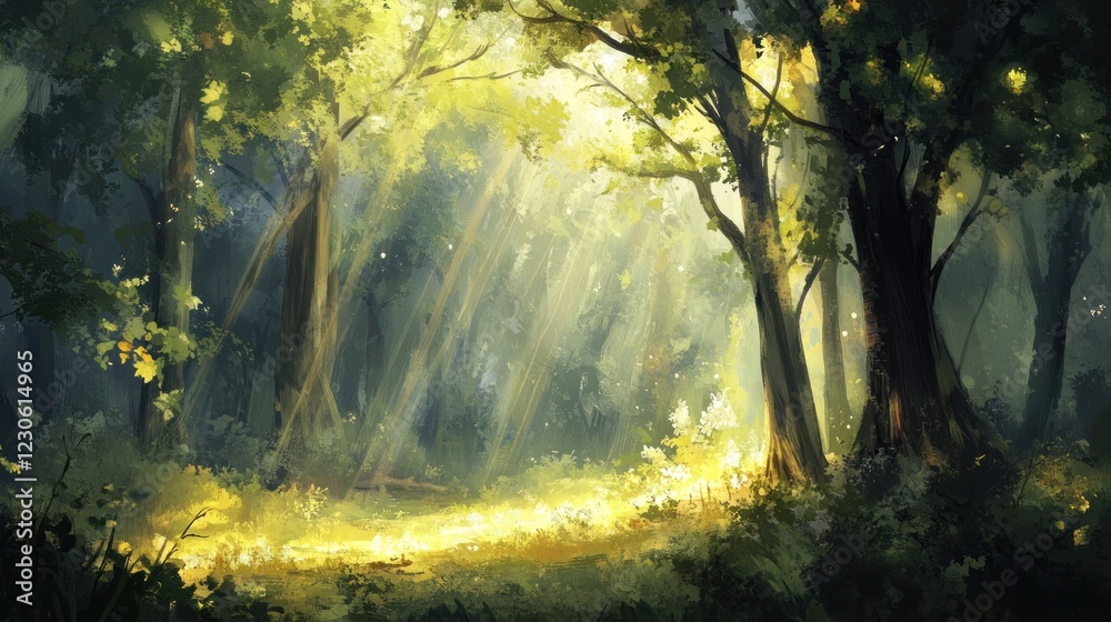 Sunlit Forest Path Golden Light Illuminates Trees Sunlit Forest Path Golden Light Illuminates Trees