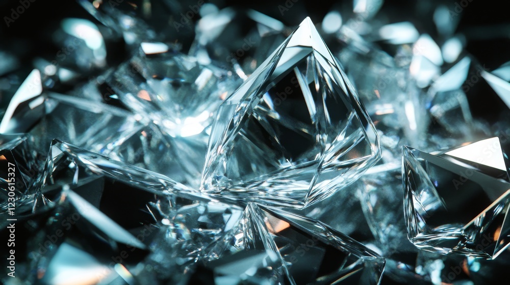 Sparkling collection of clear crystal shards reflecting light in intricate patterns and shapes Sparkling collection of clear crystal shards reflecting light in intricate patterns and shapes