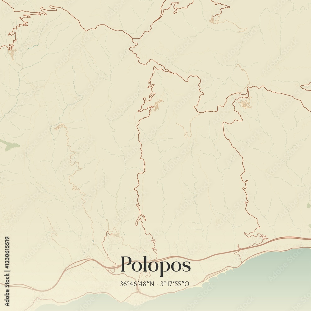 Fototapeta premium Retro Spanish map of Polopos, Andaluc�a. Vintage street map.