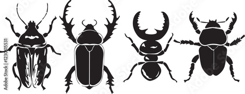 A set of insects silhouettes for flat design. Hand drawn vector illustration