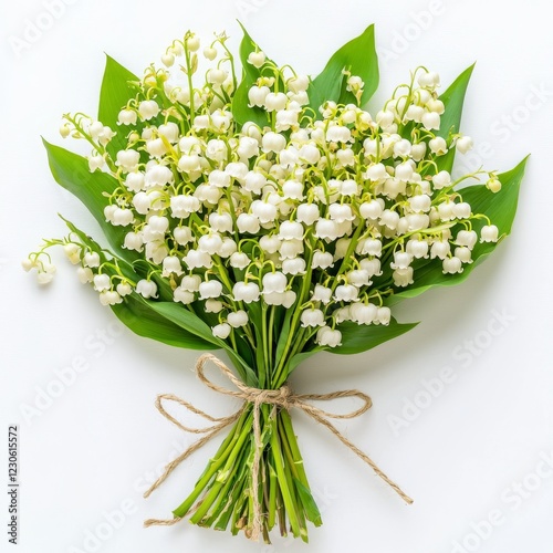 A bouquet of white lilies of the valley isolated in a PNG format with a transparent background photo