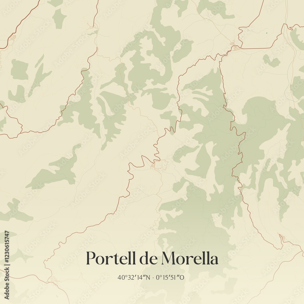Obraz premium Retro Spanish map of Portell de Morella, Comunidad Valenciana. Vintage street map.