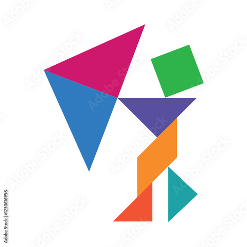 Tangram of man holding umbrella