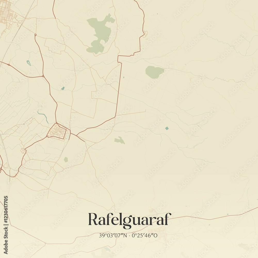Fototapeta premium Retro Spanish map of Rafelguaraf, Comunidad Valenciana. Vintage street map.