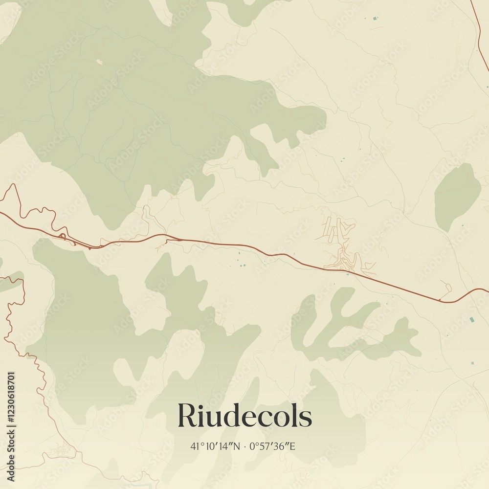 Obraz premium Retro Spanish map of Riudecols, Catalu�a. Vintage street map.