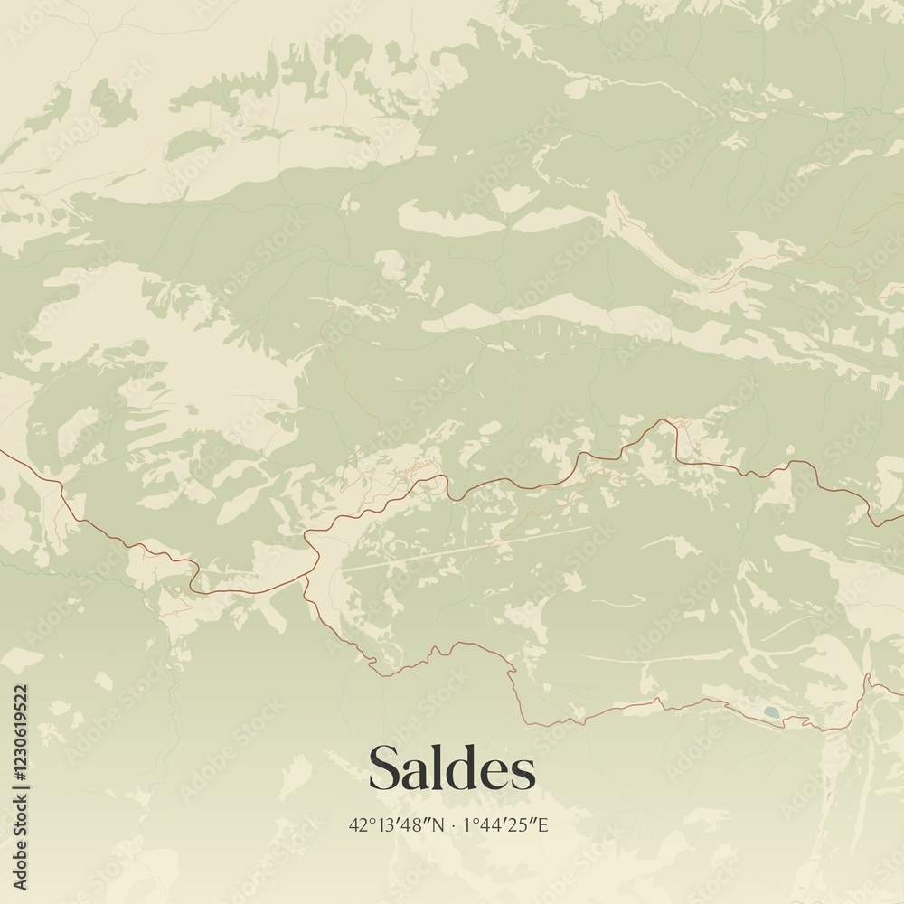 Fototapeta premium Retro Spanish map of Saldes, Catalu�a. Vintage street map.