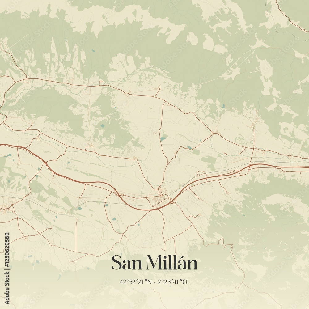 Fototapeta premium Retro Spanish map of San Mill�n, Pa�s Vasco. Vintage street map.