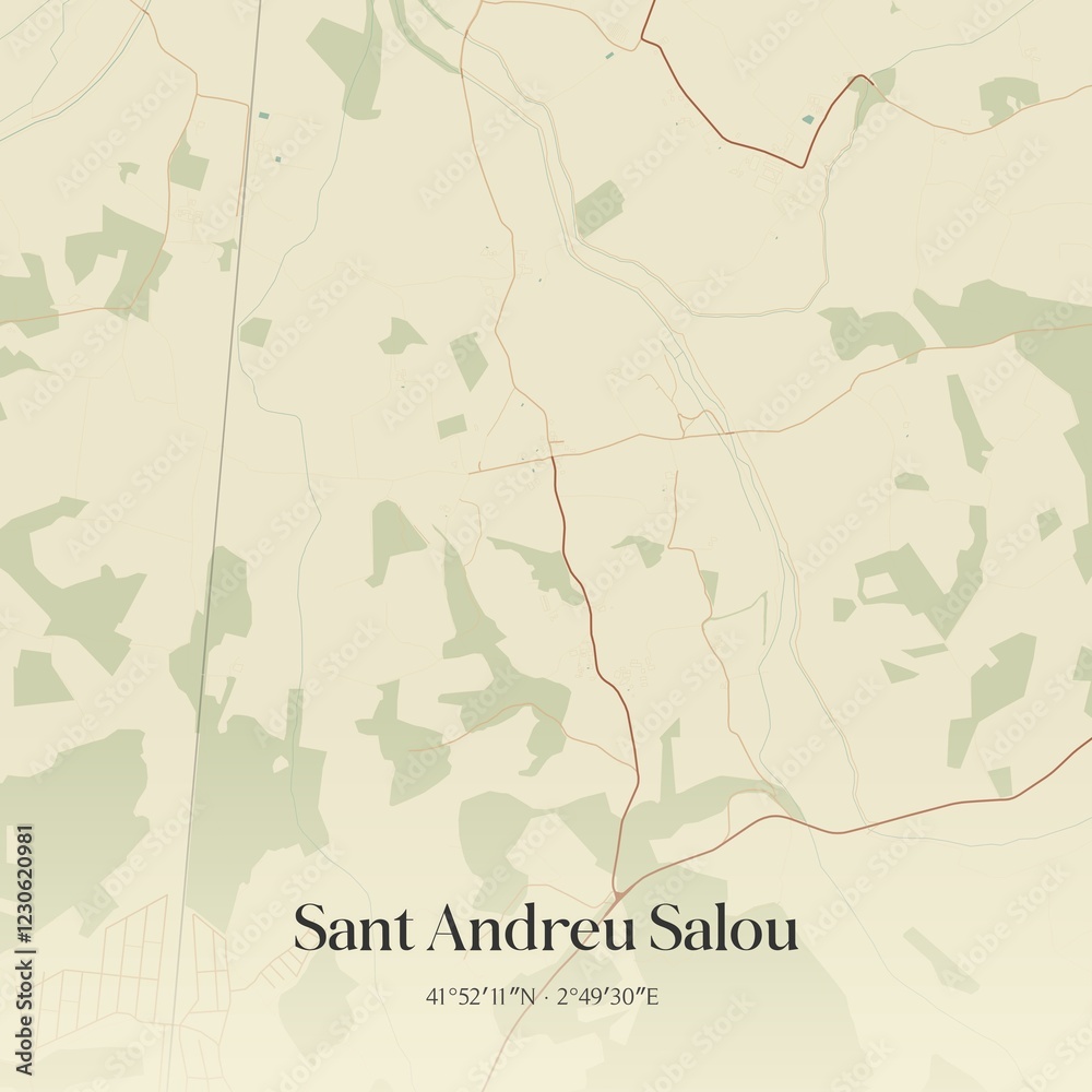 Fototapeta premium Retro Spanish map of Sant Andreu Salou, Catalu�a. Vintage street map.