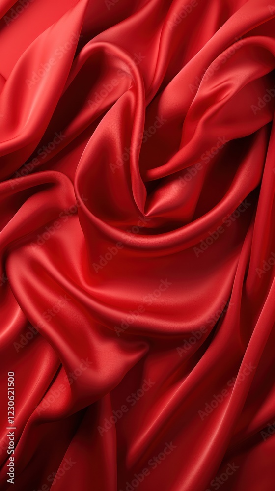 Fototapeta premium Luxurious Red Silk Fabric with Elegant Folds and Waves. High-Quality Textile Background for Fashion, Interior Design, and Creative Projects