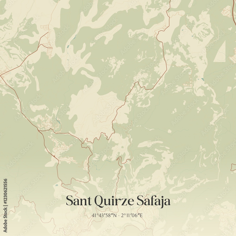Fototapeta premium Retro Spanish map of Sant Quirze Safaja, Catalu�a. Vintage street map.