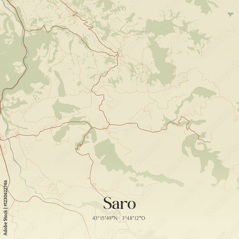 Naklejka premium Retro Spanish map of Saro, Cantabria. Vintage street map.