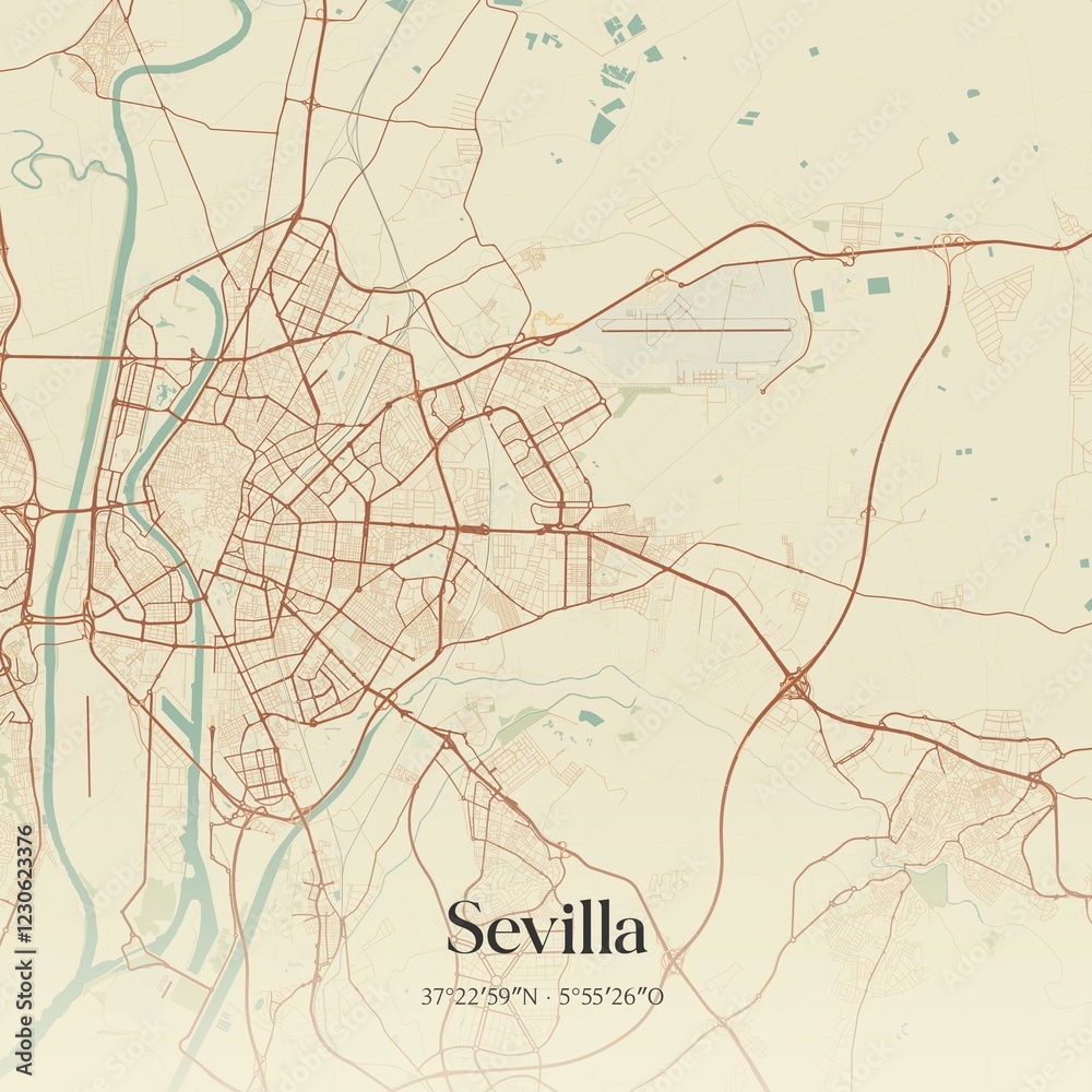 Obraz premium Retro Spanish map of Sevilla, Andaluc�a. Vintage street map.