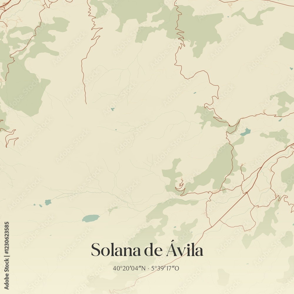 Obraz premium Retro Spanish map of Solana de �vila, Castilla y Le�n. Vintage street map.