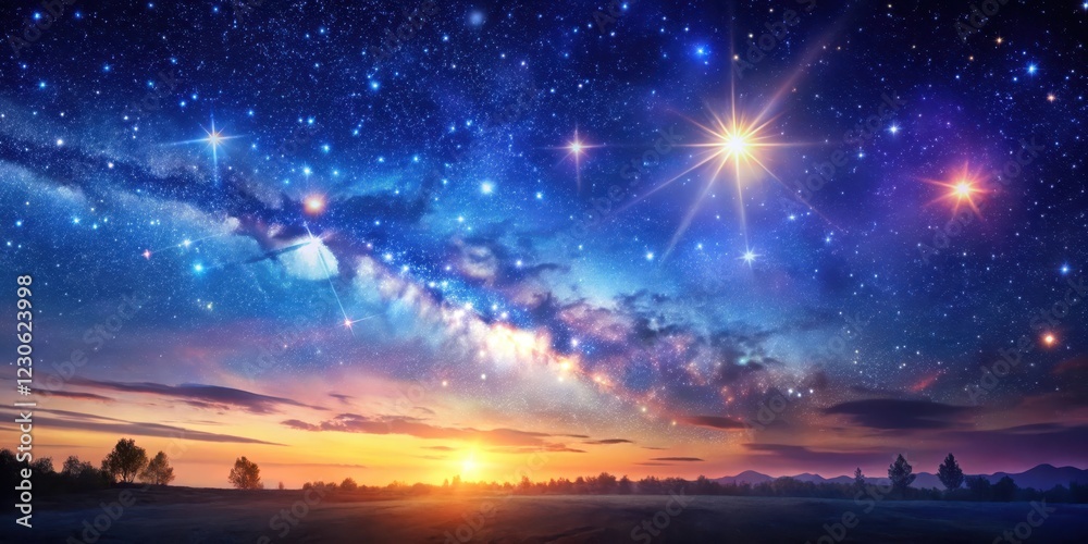 Fototapeta premium beautiful starry sky with twinkling stars over a serene landscape , calmness, galaxy