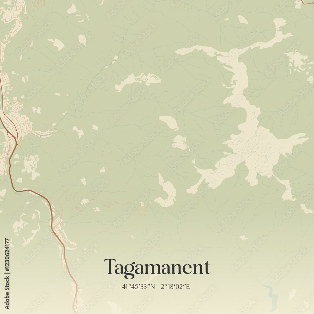 Obraz premium Retro Spanish map of Tagamanent, Catalu�a. Vintage street map.