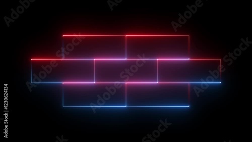 Rectangle animation by red and blue neon line on naught background. Moving neon rectangle frame animation and seamless loop neon line 4k rectangle border frame.