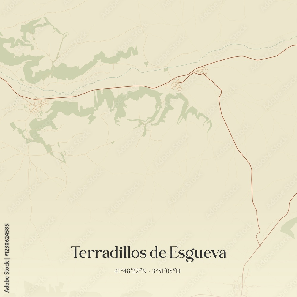 Fototapeta premium Retro Spanish map of Terradillos de Esgueva, Castilla y Le�n. Vintage street map.