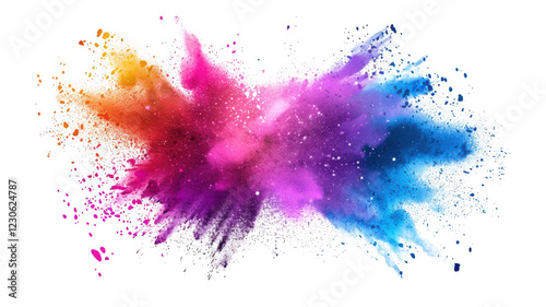 Holi color paint splatter powder festival explosion, isolated on transparent background.