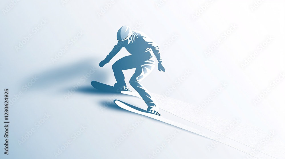 Fototapeta premium A dynamic silhouette of a male snowboarder gracefully carving through the snow, showcasing the thrill of winter sports.