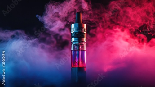 E Cigarette Vaporizer Surrounded By Pink And Blue Smoke photo