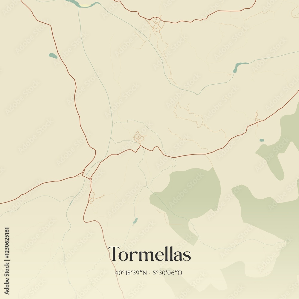 Fototapeta premium Retro Spanish map of Tormellas, Castilla y Le�n. Vintage street map.