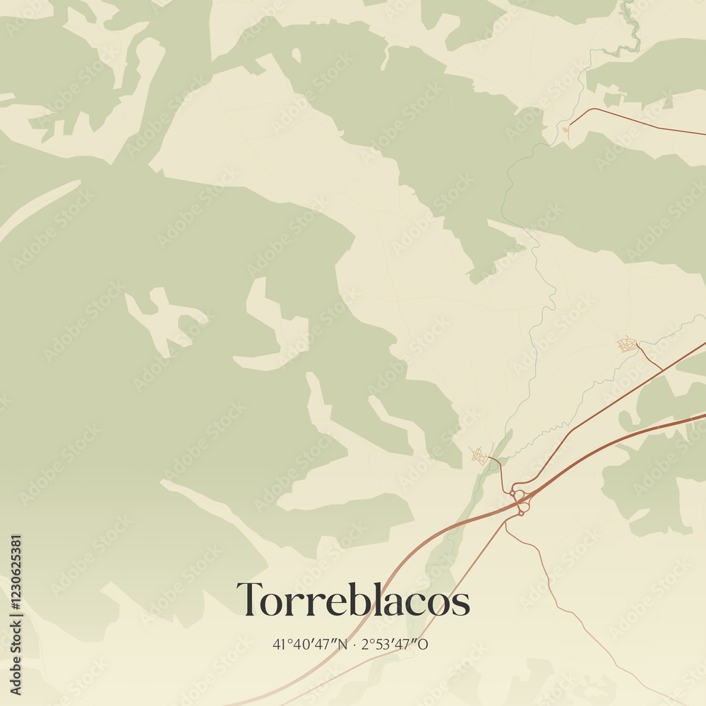 Fototapeta premium Retro Spanish map of Torreblacos, Castilla y Le�n. Vintage street map.