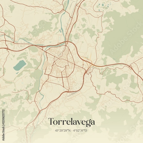 Retro Spanish map of Torrelavega, Cantabria. Vintage street map. photo