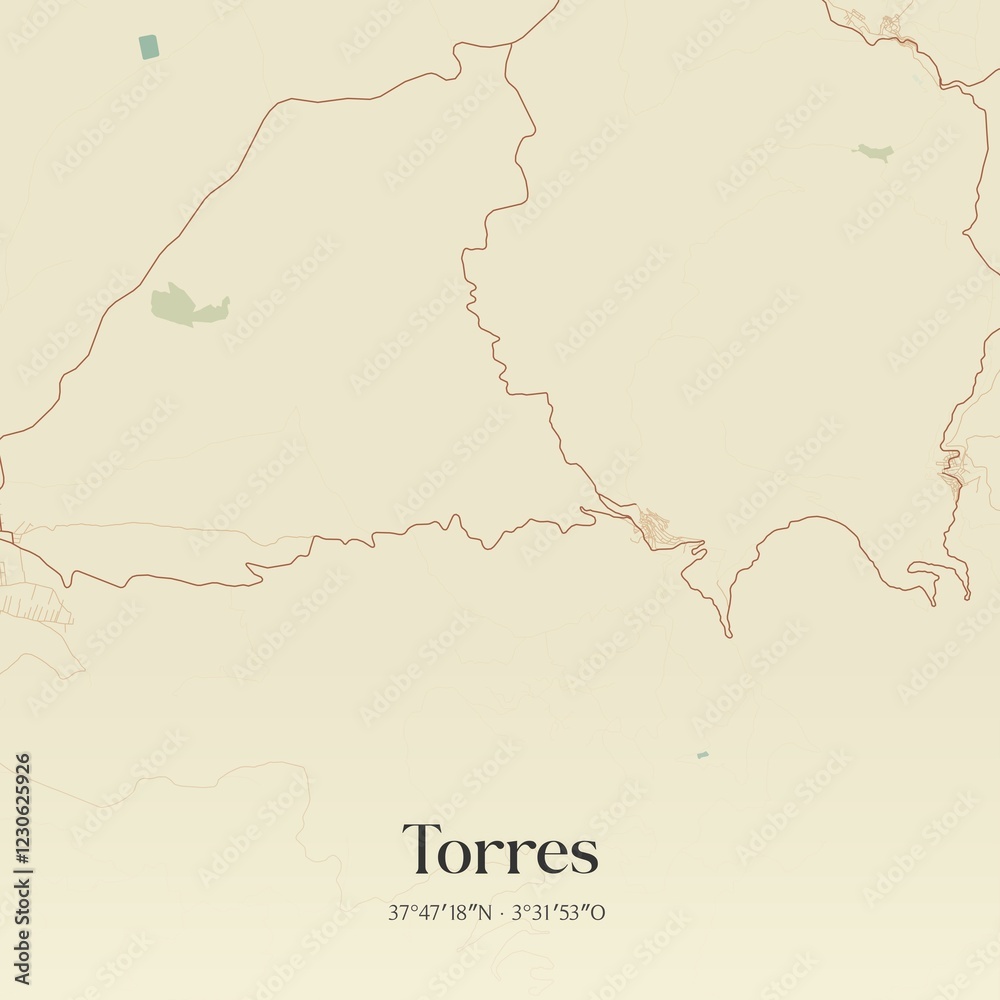 Fototapeta premium Retro Spanish map of Torres, Andaluc�a. Vintage street map.