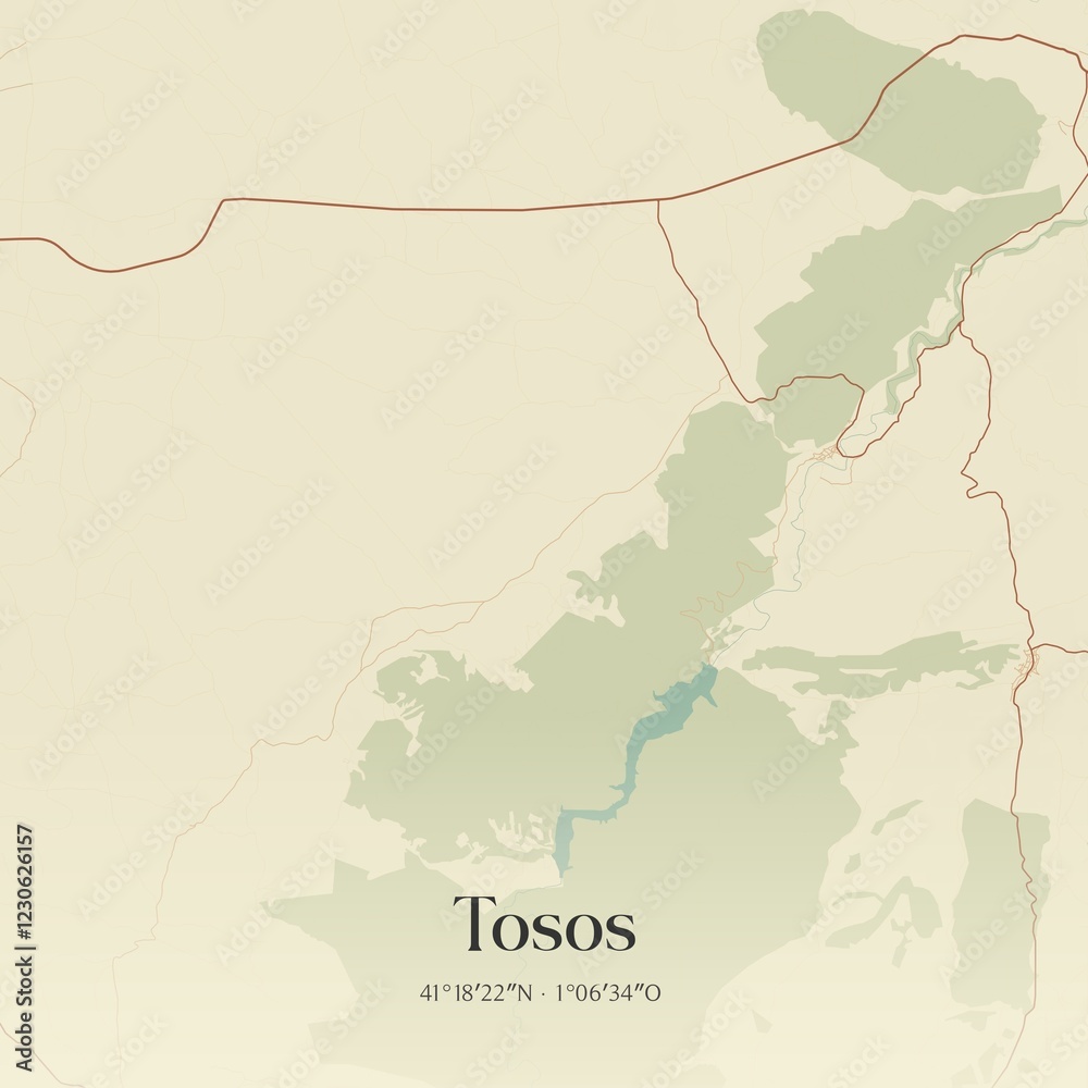 Obraz premium Retro Spanish map of Tosos, Arag�n. Vintage street map.