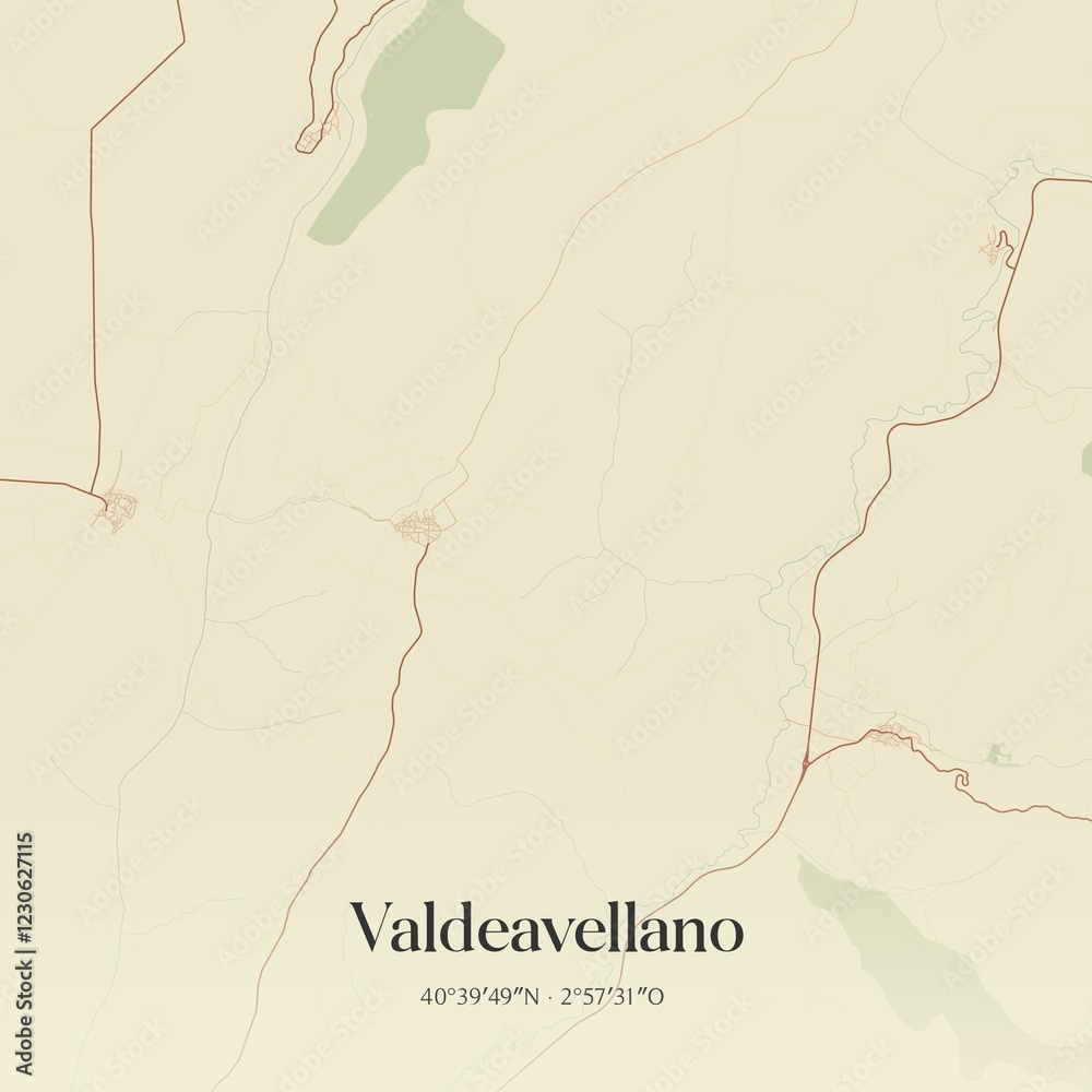 Fototapeta premium Retro Spanish map of Valdeavellano, Castilla-La Mancha. Vintage street map.