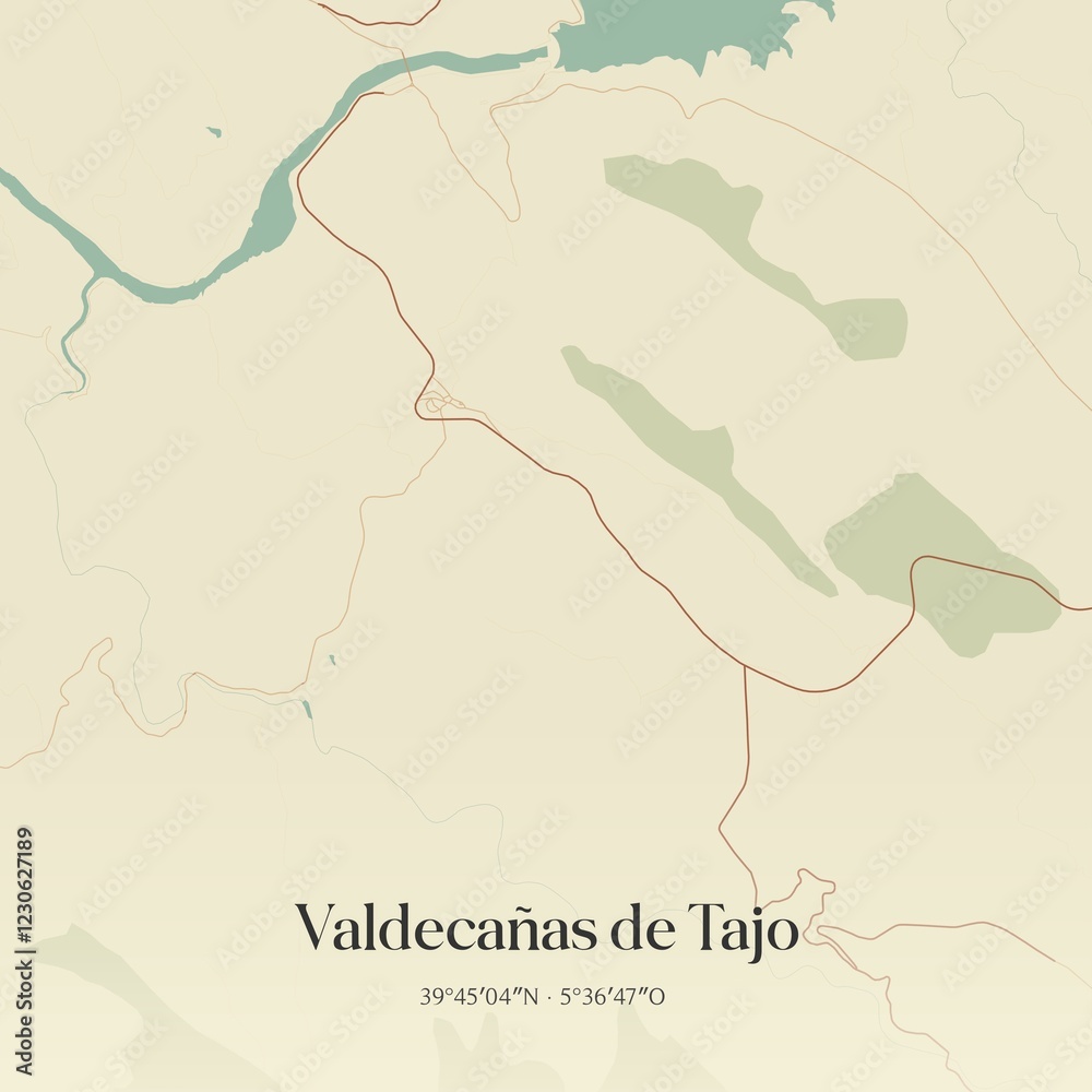 Fototapeta premium Retro Spanish map of Valdeca�as de Tajo, Extremadura. Vintage street map.