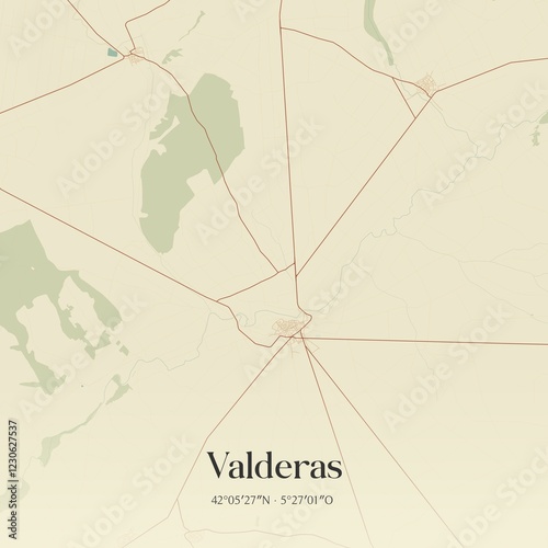 Retro Spanish map of Valderas, Castilla y Le�n. Vintage street map. photo